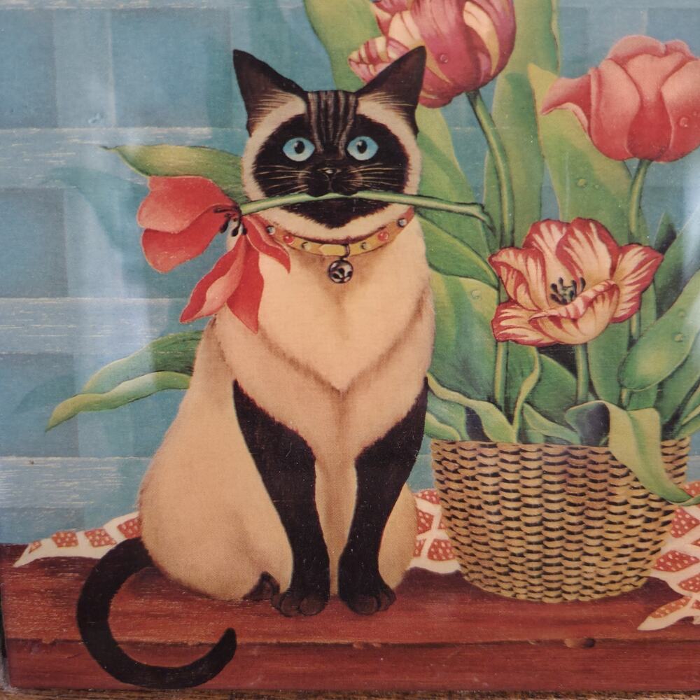 Siamese Cat Wall-Mounted Key Rack Wood Framed Tile Georgina's Country Creations